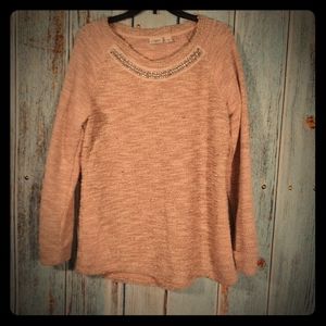 Cato Blush Color Sweater w/ Cute Rhinestone Collar